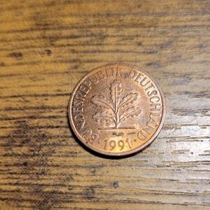 1991 German Coin with Oak Leaf Design